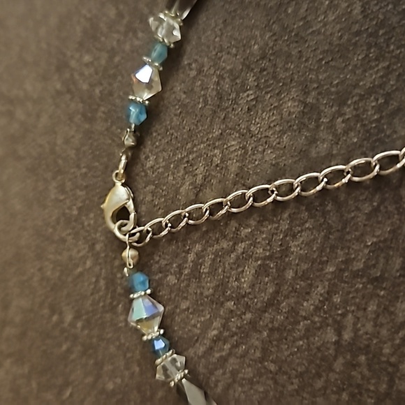 Vintage Aurora Borealis Crystal Lampwork Foil Glass Square Beaded Necklace - Picture 5 of 9